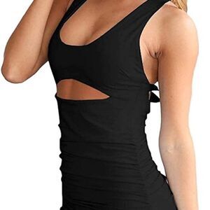 Olivaceous Mocha Ruched Bodycon Cutout Mini Dress (M)